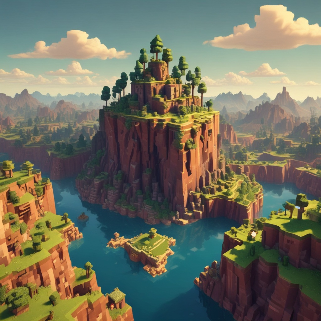 Blocky landscape in Minecraft